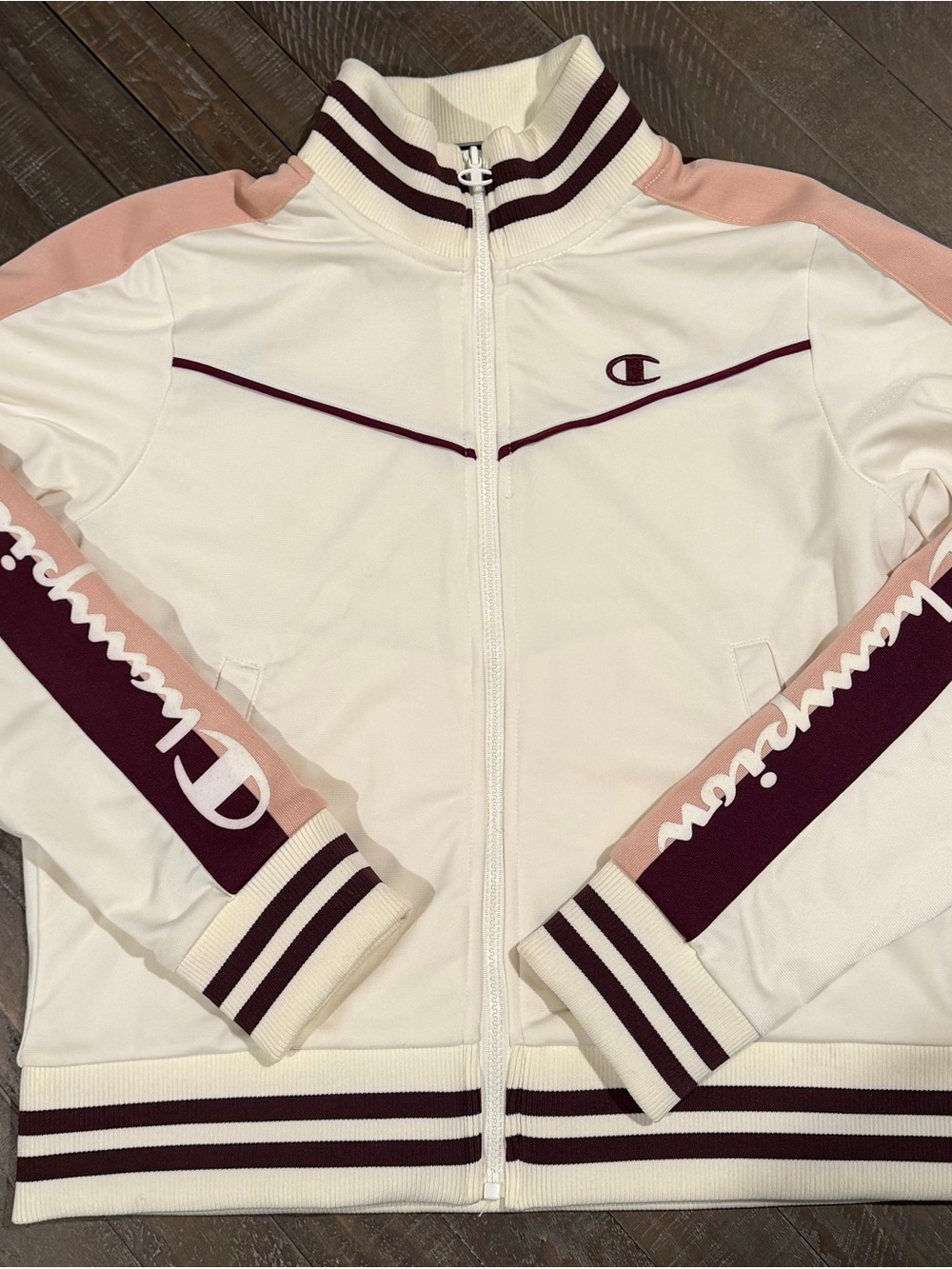 Champion Women’s Full Zip Track Jacket Medium Chalk White Pink Burgundy